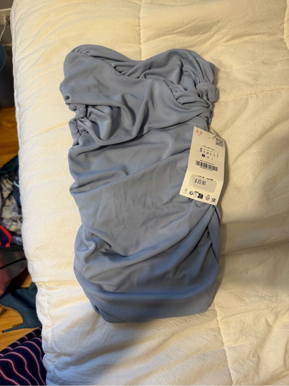 Zara Dusty Blue Strapless Ruched Dress